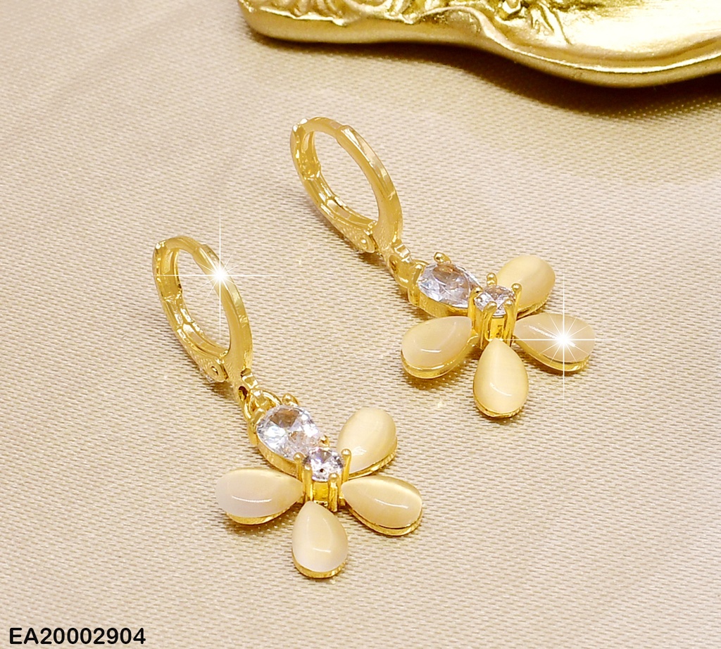 ARETES HUGGIES FLOR BEIGE C/ZIRCONIA CENTRO EE393-10