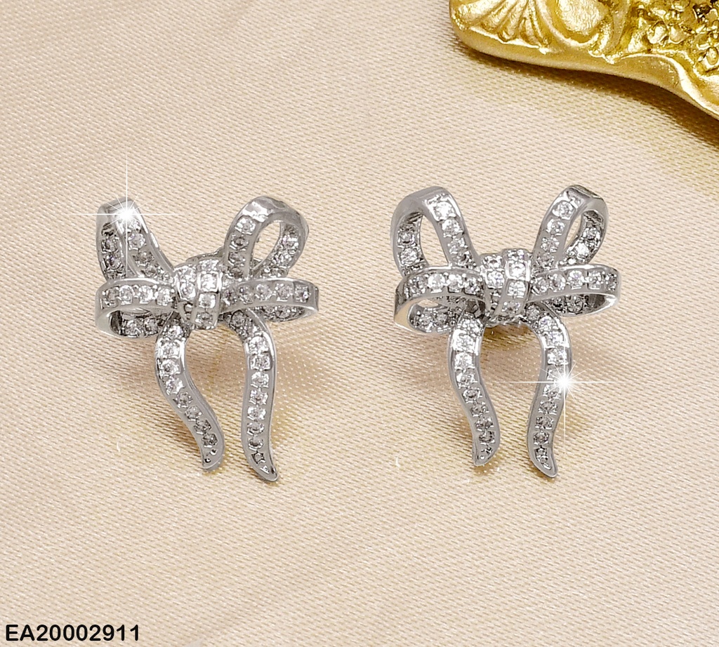 ARETES PLAT. LAZO ZIRCONIAS OREJITAS DOBLES C/NUDO EE816-10