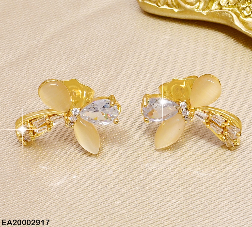 ARETES LAZOS BEIGE/ZIRCONIAS/DORADO CALADO EE396-10