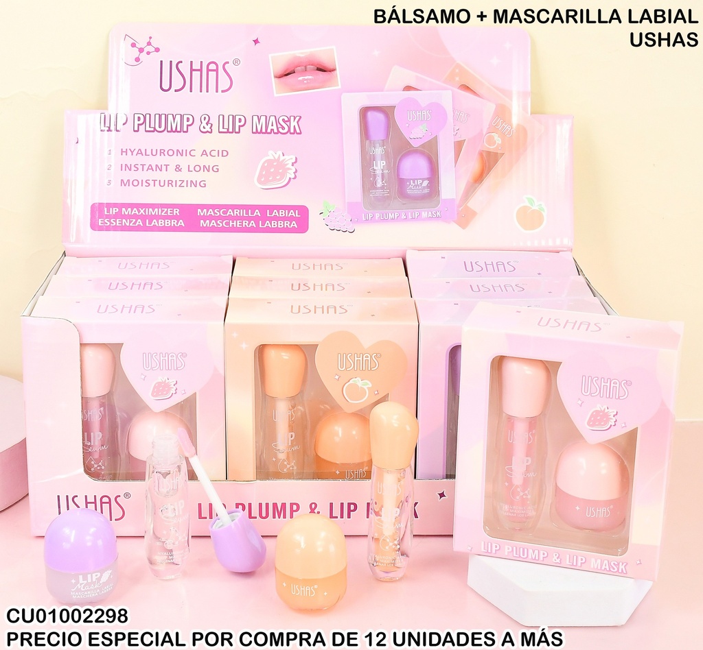 SET LABIAL MASCARILLA/BRILLO MAXIMIZADOR USHAS US001 SURT.