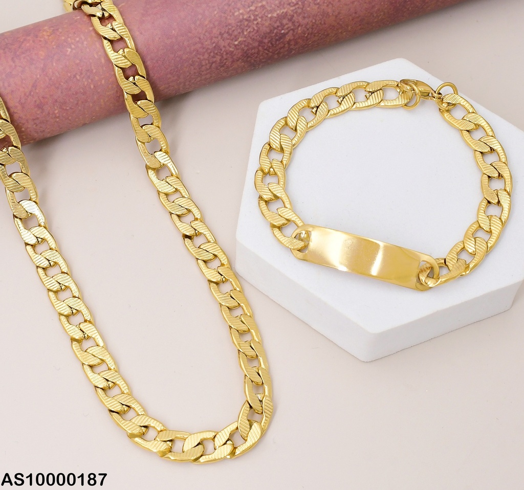 SET CADENA/PULSERA A RAYAS 2.5NK C/PLACA ESLB.3EN1 P5026