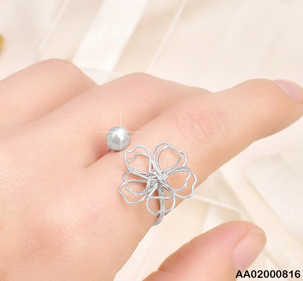ANILLO PLAT. AJUSTABLE EXTREMOS PELOTA/FLOR♡ RA166-9