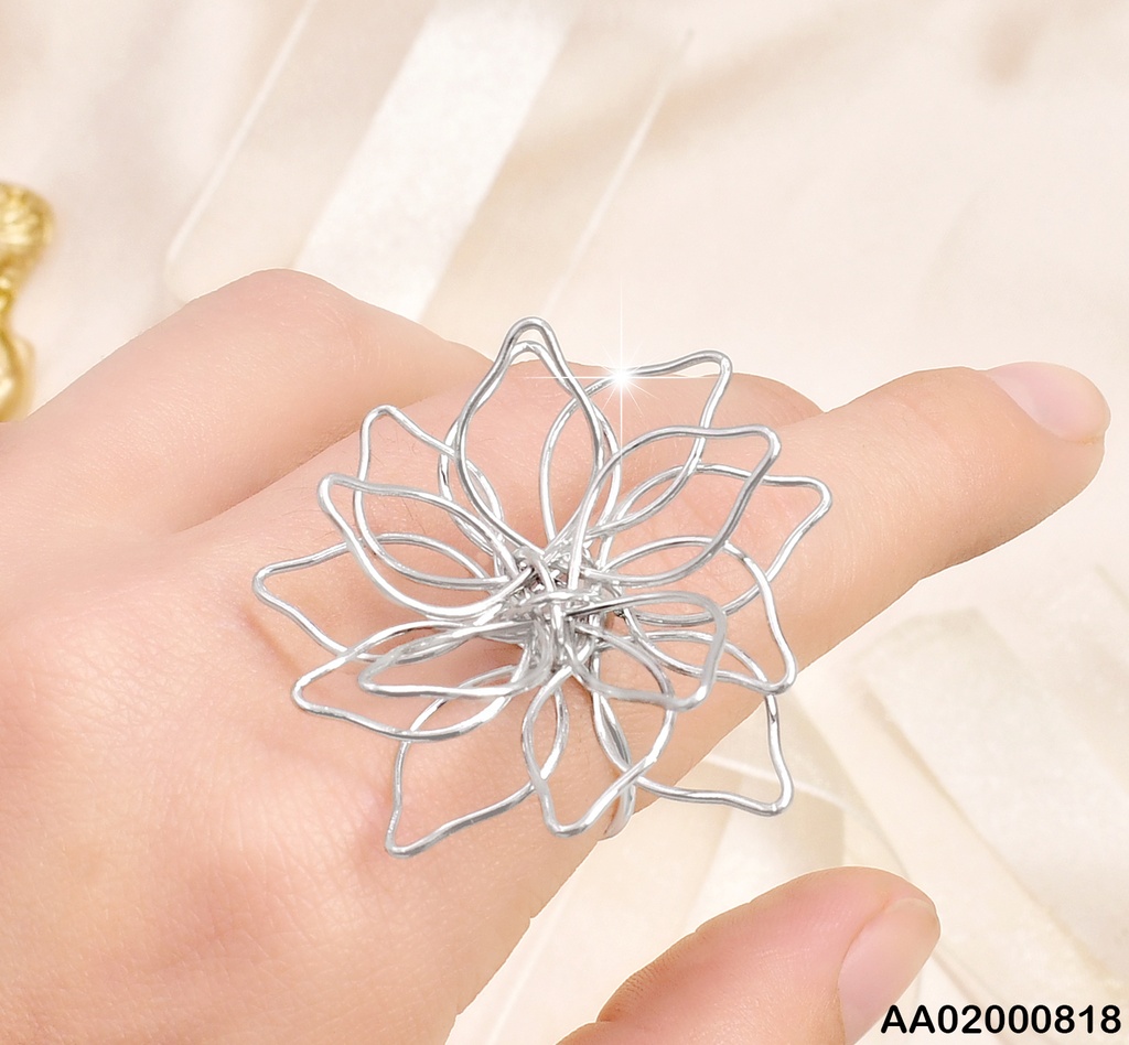 ANILLO PLAT. AJUSTABLE CROQUI FLOR 3 CAPAS RA168-45