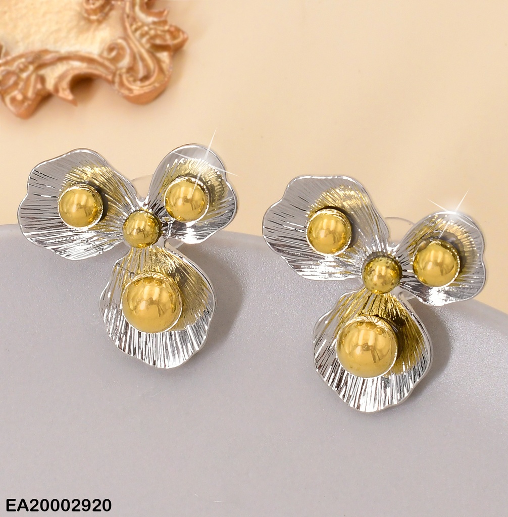 ARETES  FLOR  PETALOS IRREGULAR TRES ESFERAS DOR EE911-130 (NPE2025)