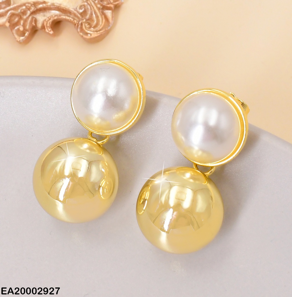 ARETES MEDIA PERLA/ ESFERA DOR GRANDE COLGANTE EE879-3