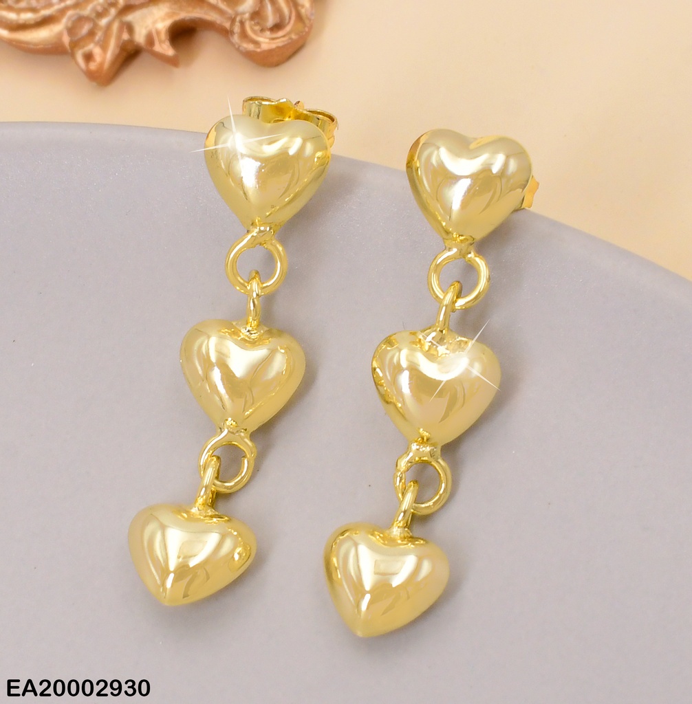 ARETES DOR COLGANTES 3 CORAZONES LISOS VERT. EE880-3