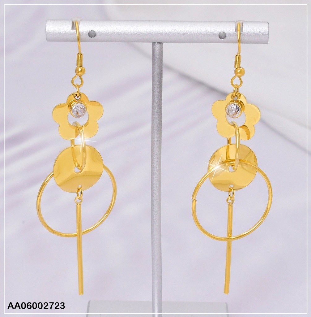 ARETES LARGOS PLACA FLOR/ZIRC.RD/BARRITA VERT.EA672-45