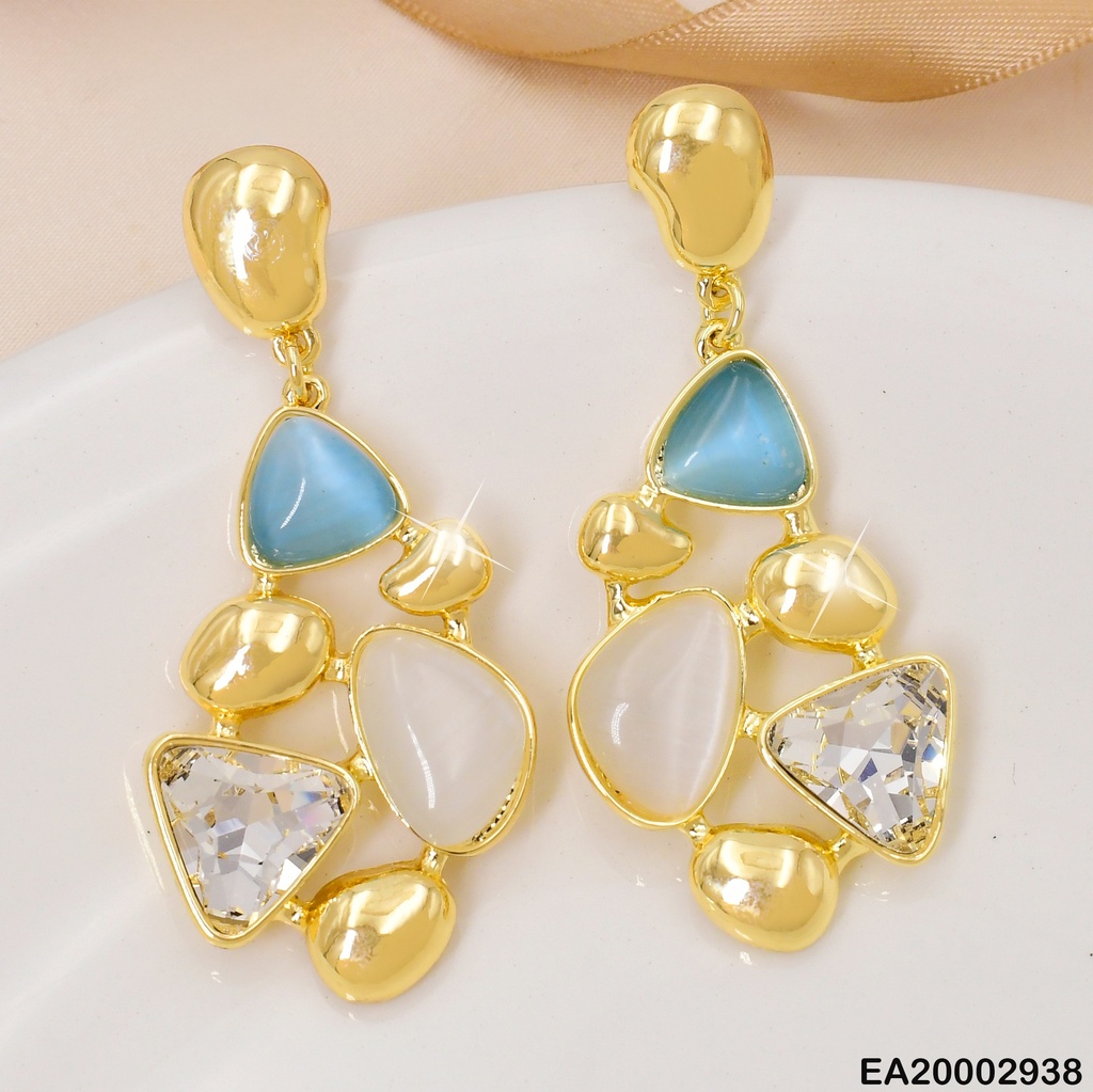 ARETES OVALOS DOR/ PIEDRAS TRIANGULARES COL. SURT  EE529-9