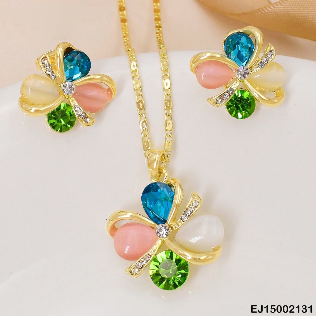 JUEGO FLOR 4 PETALOS PERLAS COL SURT. LINEA ZIRC. SE465-9