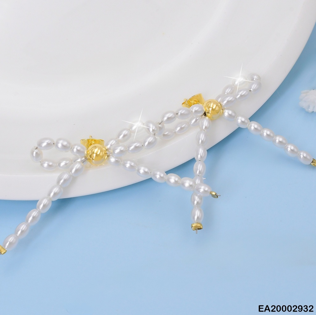 ARETES LAZO PERLITAS BLANCOS NUDO DORADO EE806-9 (NPE2025)