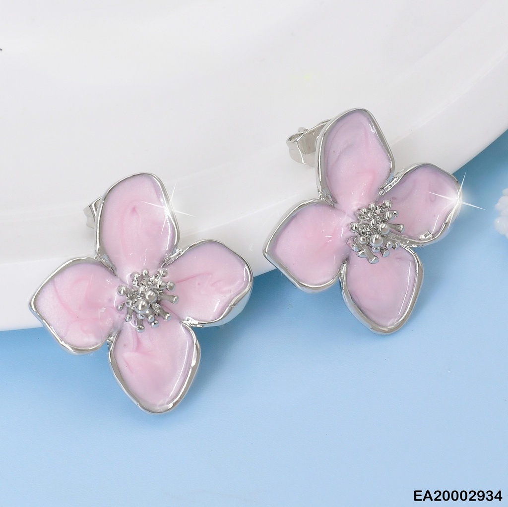 ARETES PLAT. FLOR 4 PETALOS ROSADOS EE822-9