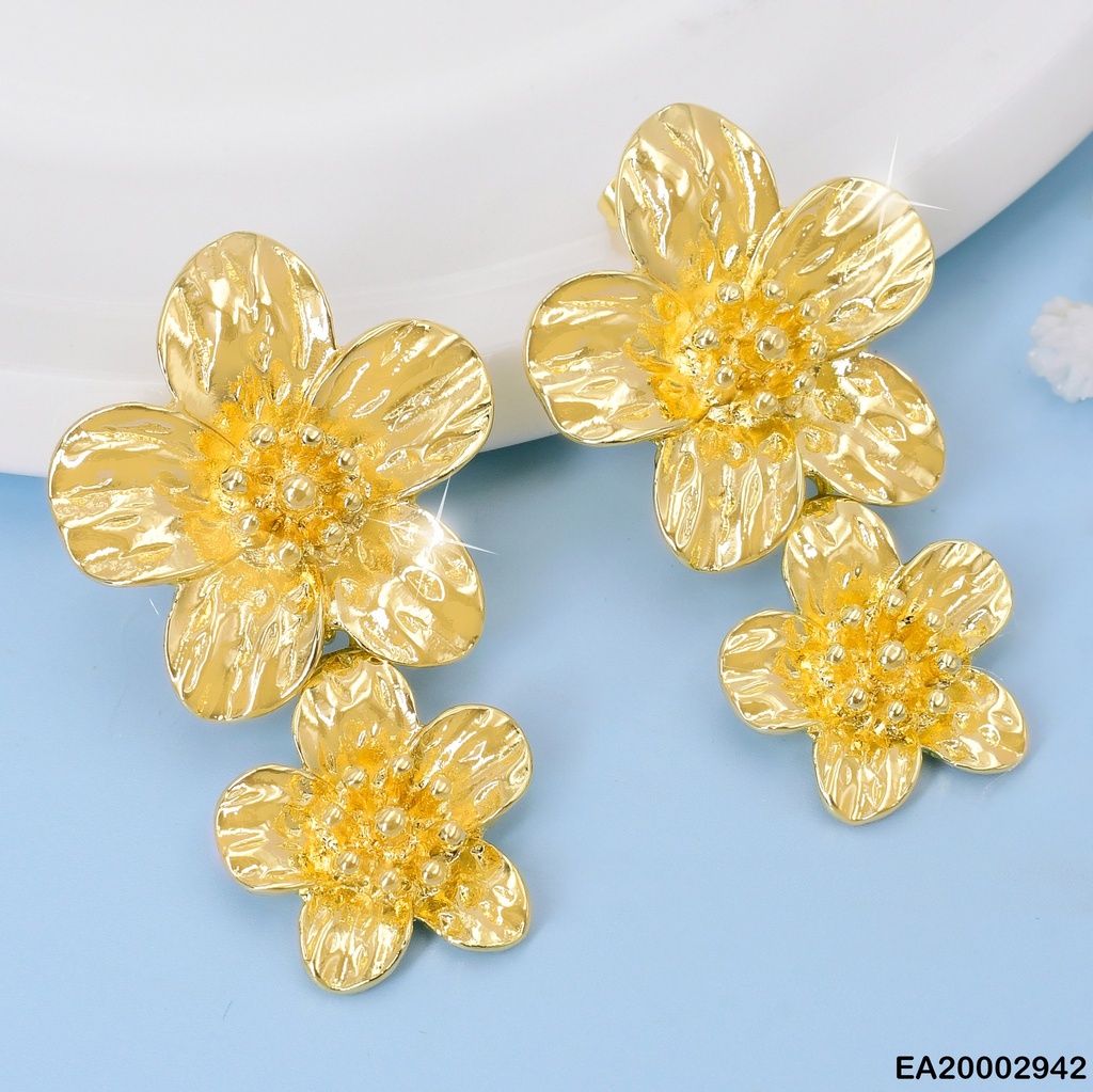 ARETES DOR DOBLE FLOR COLGANTE / PUNTOS CENTRO EE837-9