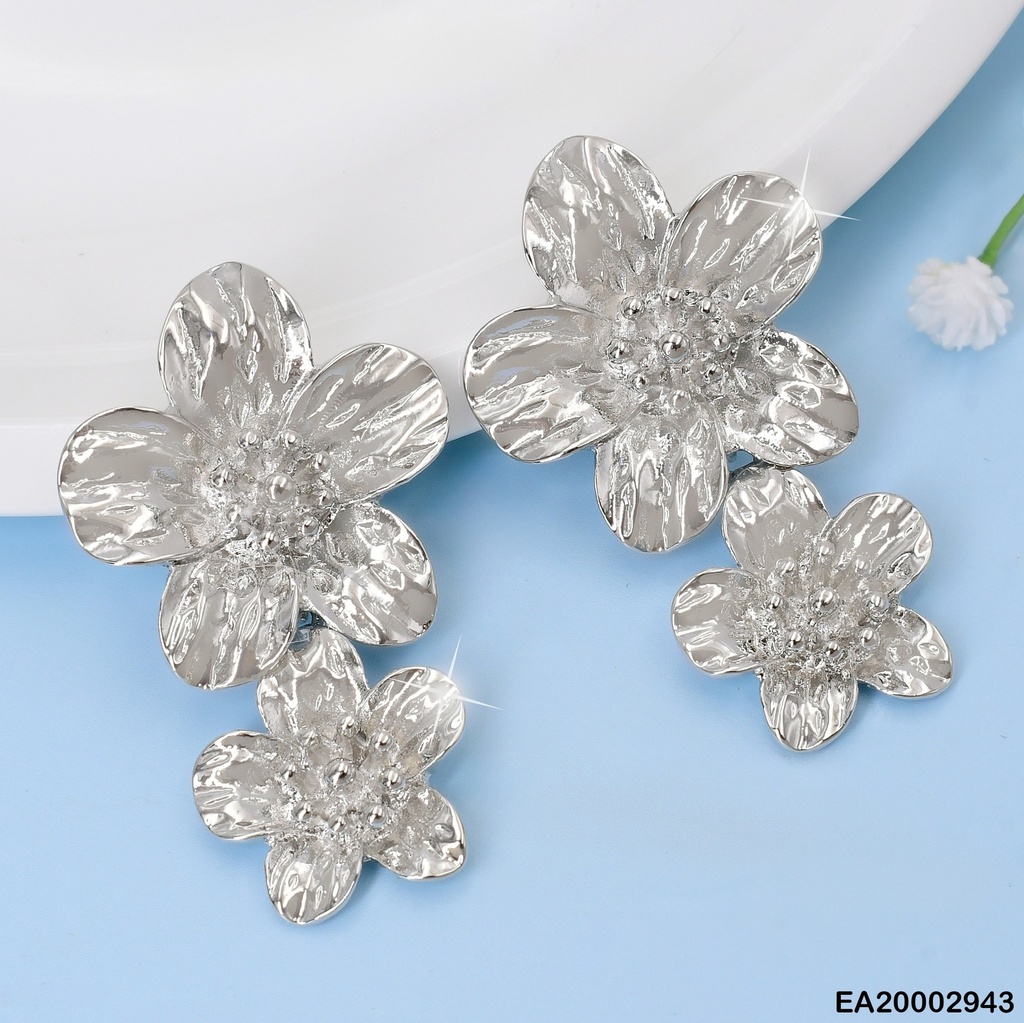 ARETES PLAT DOBLE FLOR COLGANTE / PUNTOS CENTRO EE838-9 (NPE2025)