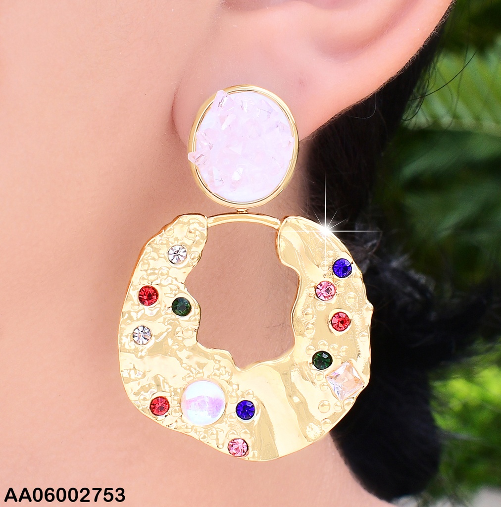 ARETES DOR OVALO PIEDRAS/ "U" COLGANTE GRUESA ZIRC COL SURT. EA694-45