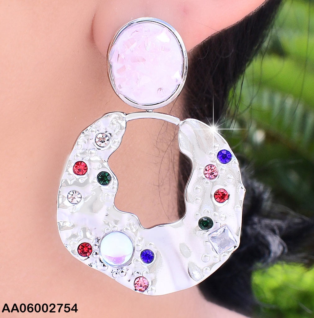 ARETES PLAT OVALO PIEDRAS/ "U" COLGANTE GRUESA ZIRC COL SURT. EA695-45