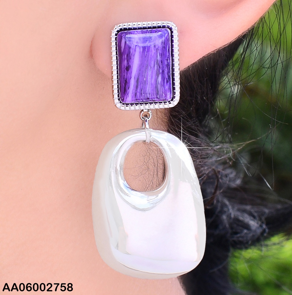 ARETES PLAT PIEDRA CUADRADA MORADA/ RECT. VERT. COLGANTE EA681-45