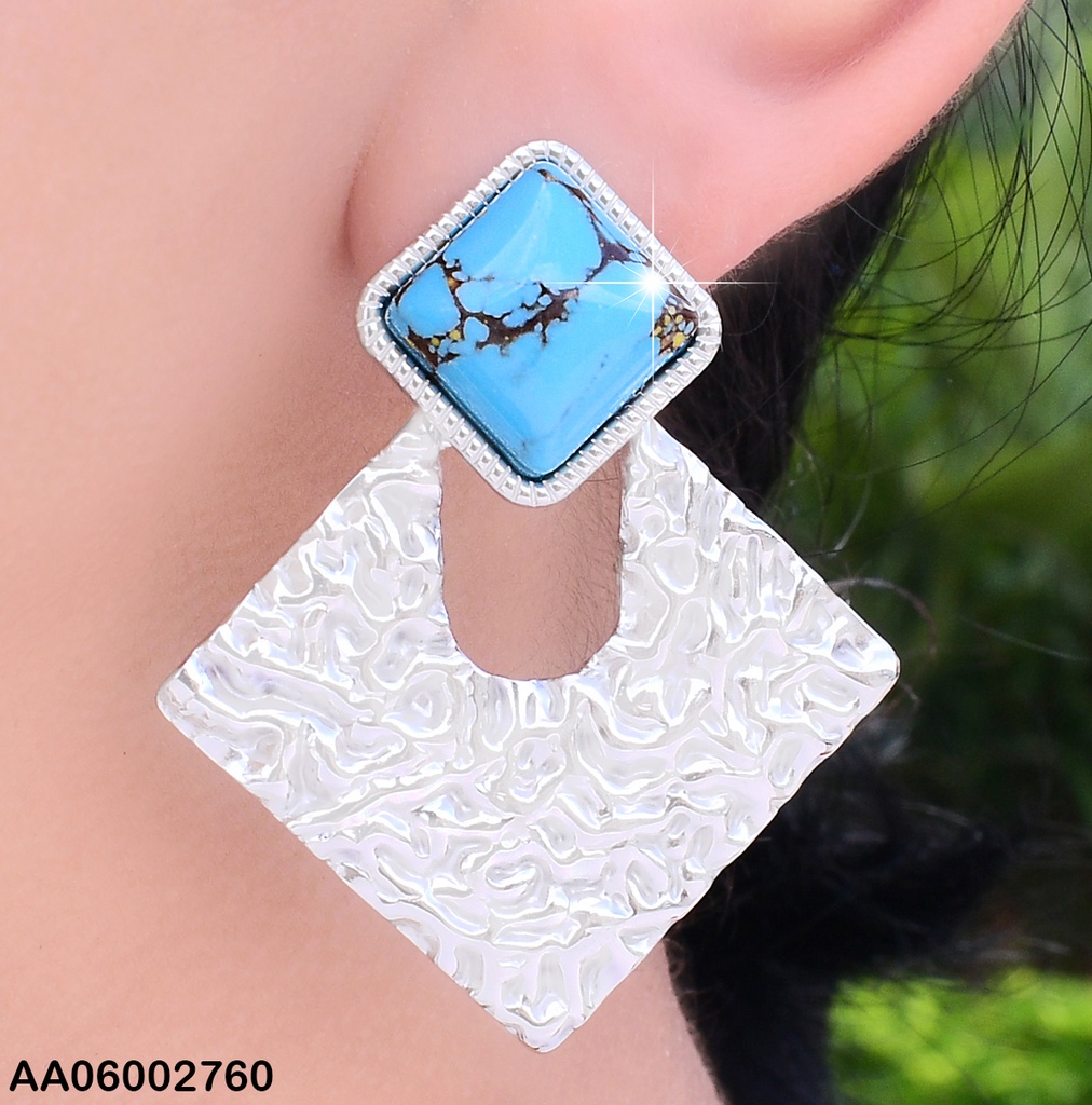 ARETES PLAT.  ROMBO PIEDRA NAT. / ROMBO CORRUGADO COLGANTE EA691-45