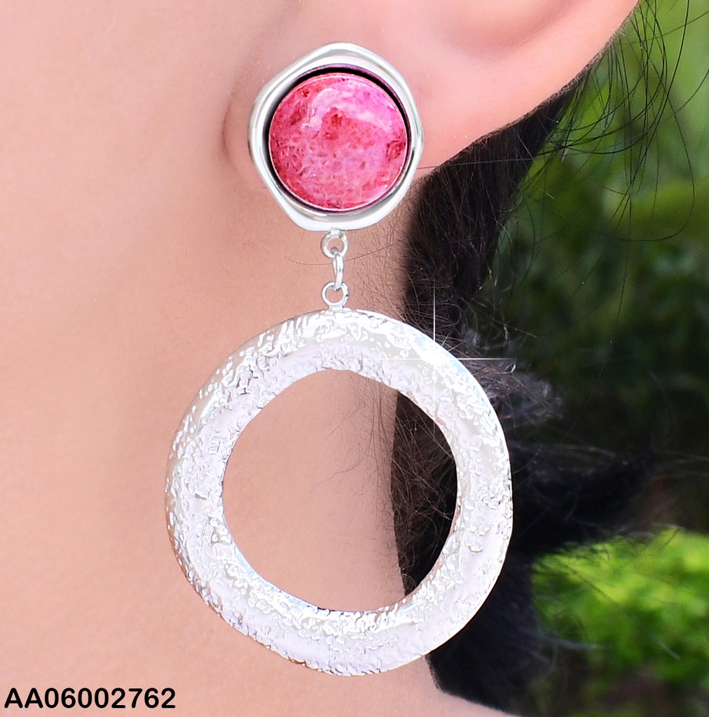 ARETES PLAT PIEDRA RD ROSA PALISANDRO /CROQUI CIRCULO COLGANTE EA693-45