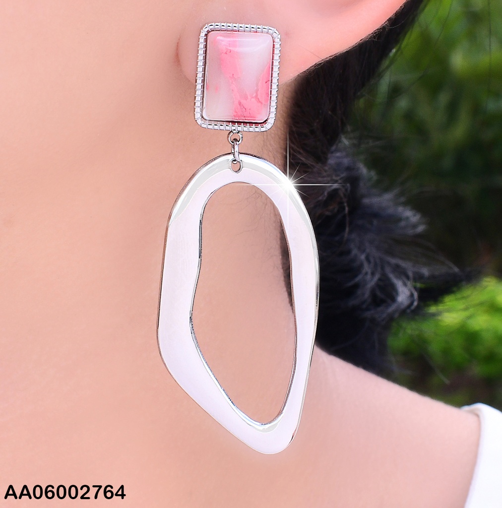 ARETE PLAT RECT. PIEDRA ROSA/OVALO IRREGULAR COLGANTE EA683-45