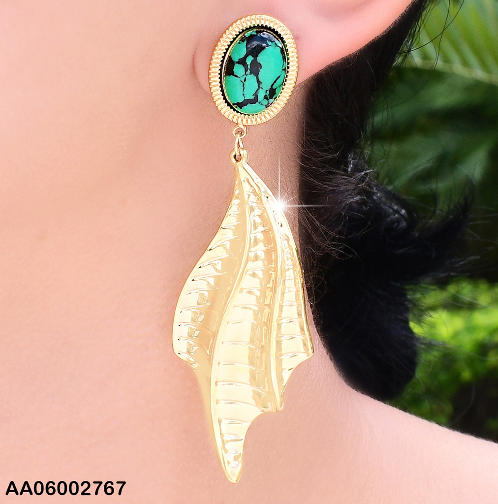ARETE DOR PIEDRA OVALO/ HOJA COLGANTE EA684-45