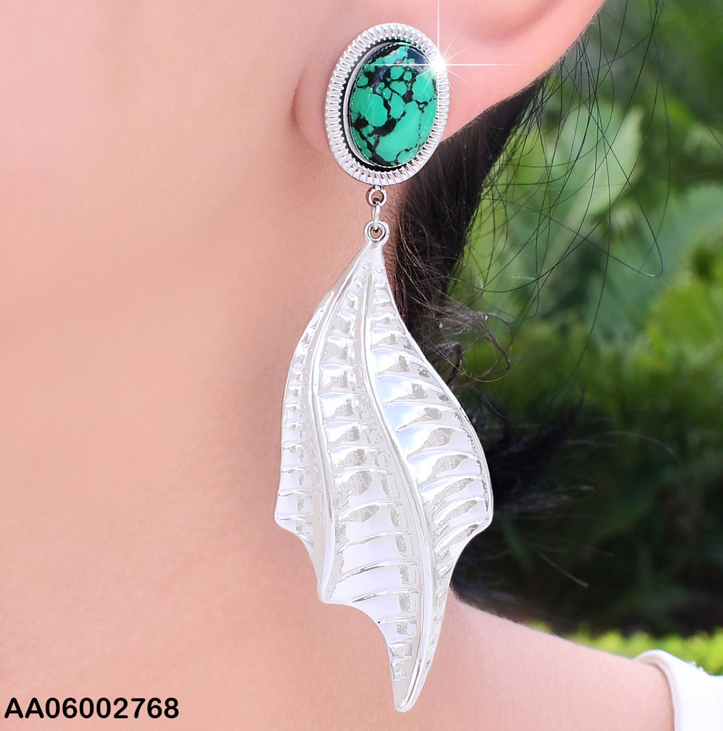 ARETE PLAT PIEDRA OVALO/ HOJA COLGANTE EA685-45
