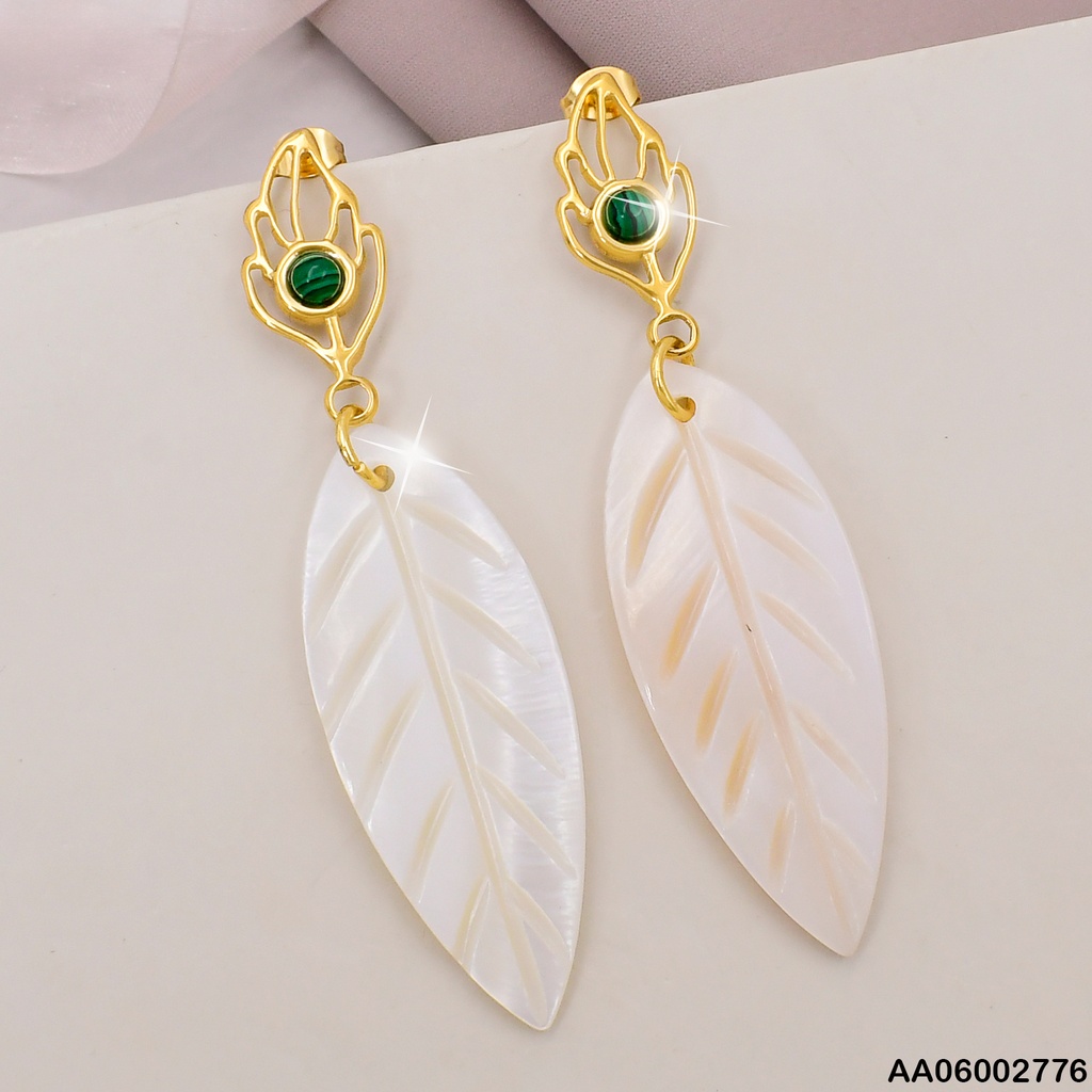 ARETE DOR CROQUI HOJA /PIEDRA VERDE / HOJA BLANCA COLGANTE EA668-45