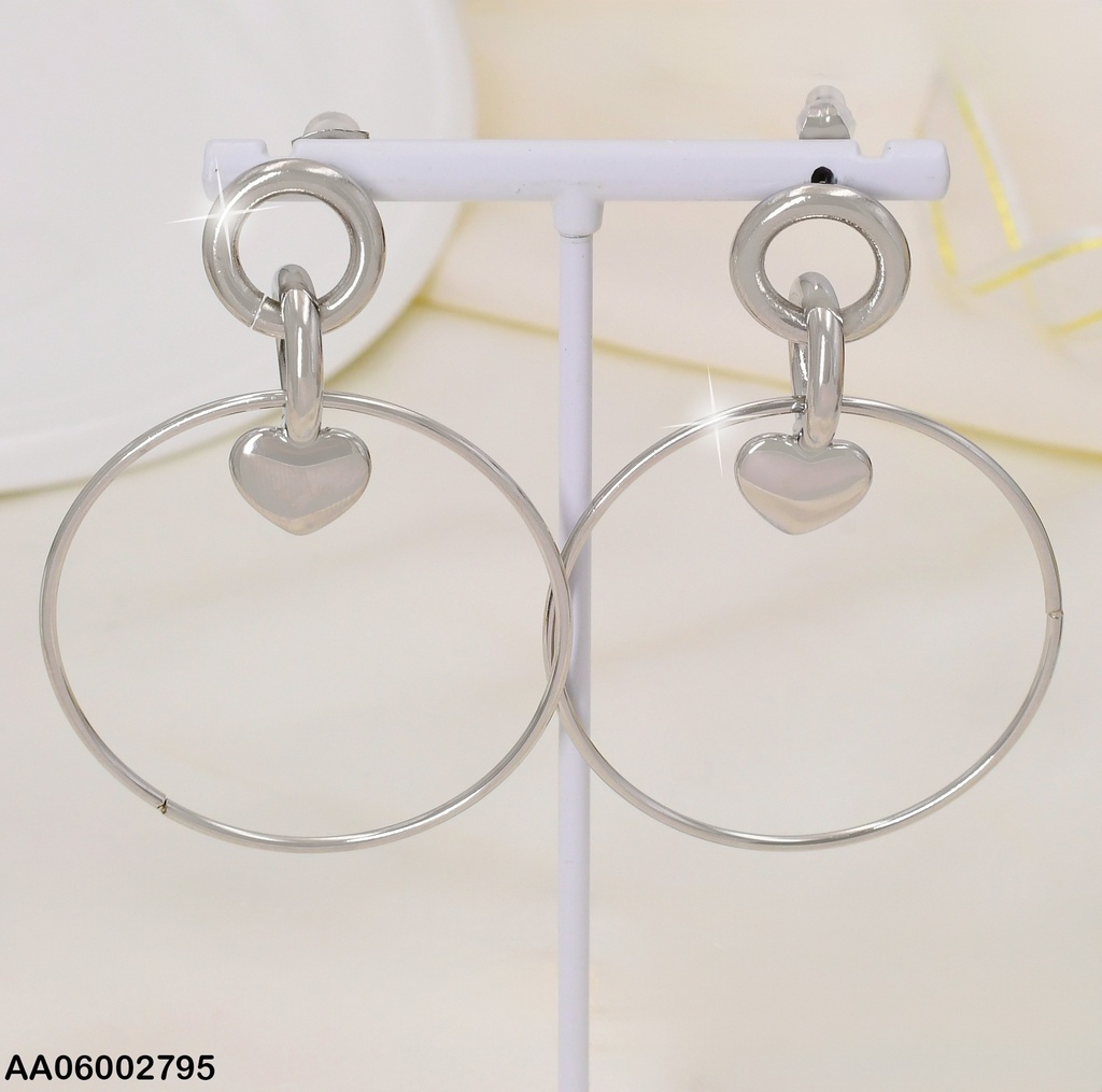 ARETES PLAT  2 CIRC. ENTRELAZADOS/ CIRC.GRANDE/CORAZON COLGANTE EA721-45