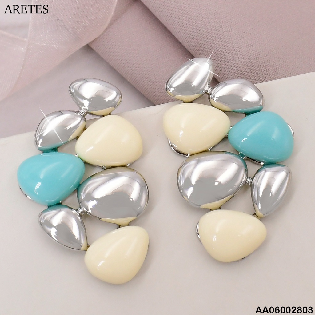 ARETES PLAT. 7 PIEDRAS FORMA IRREGULAR COL SURT. EA739-45