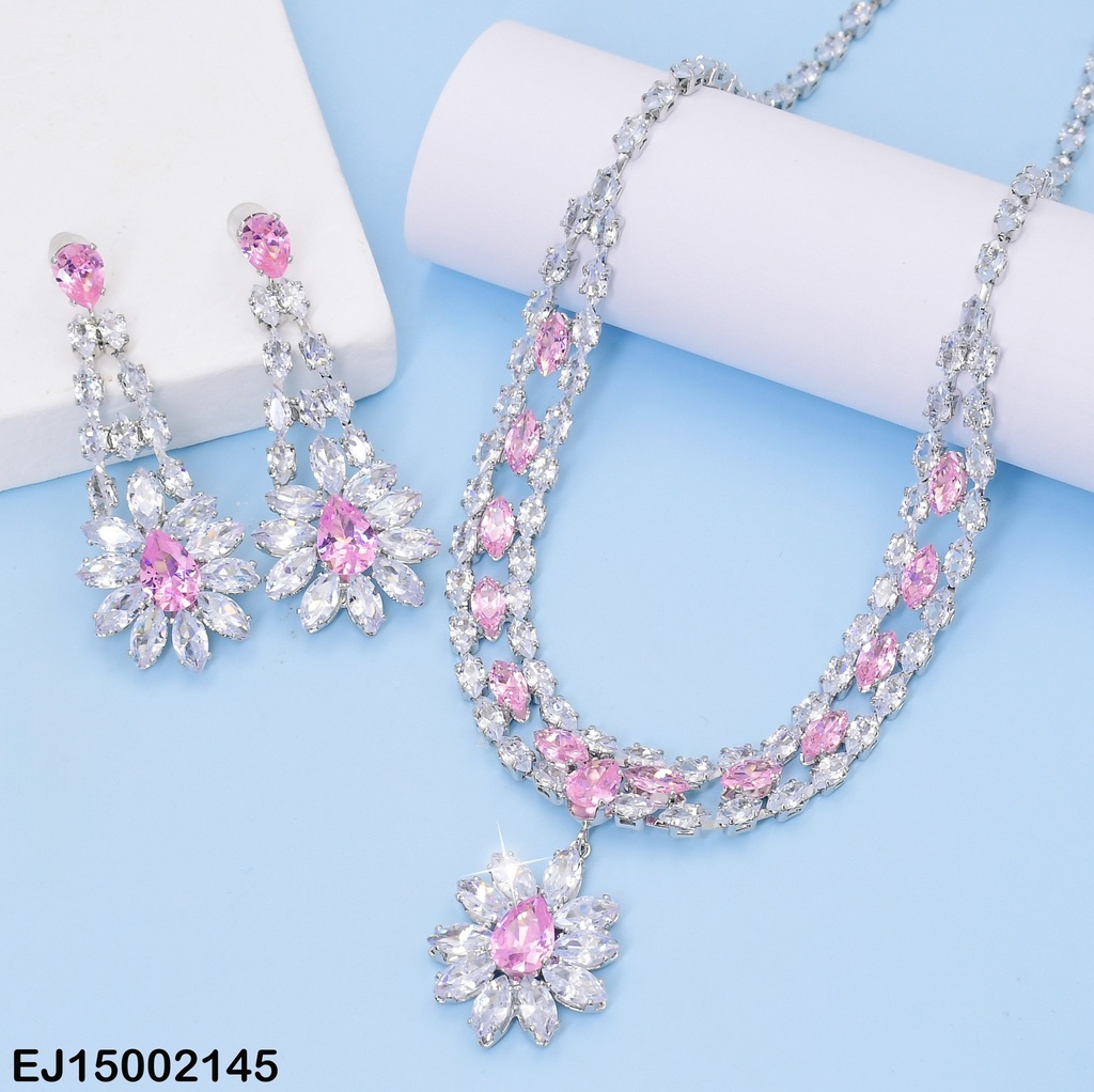 JUEGO FLORE ZIRCONIAS/ROSADAS ARETES COLGAR SE671-299