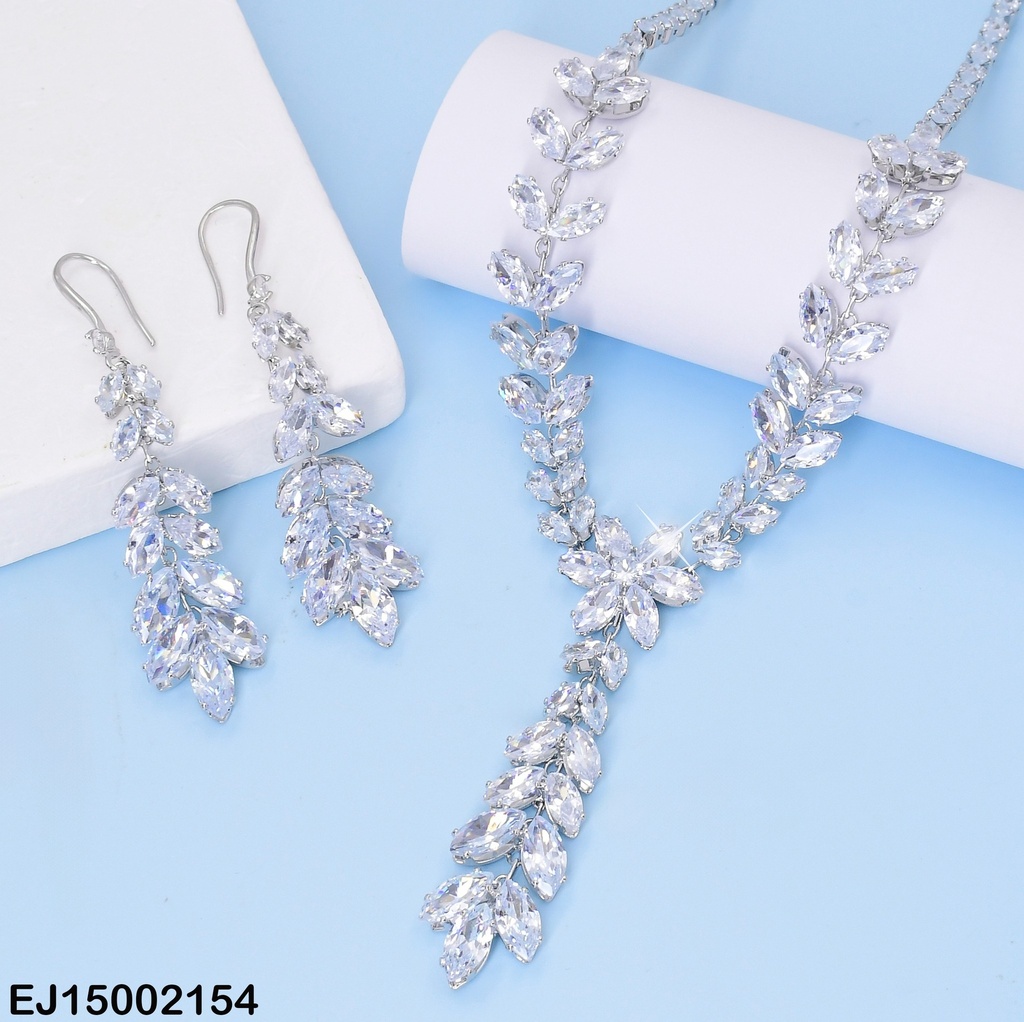 JUEGO PLATEADO HOJITAS ZIRCONIAS SE680-299