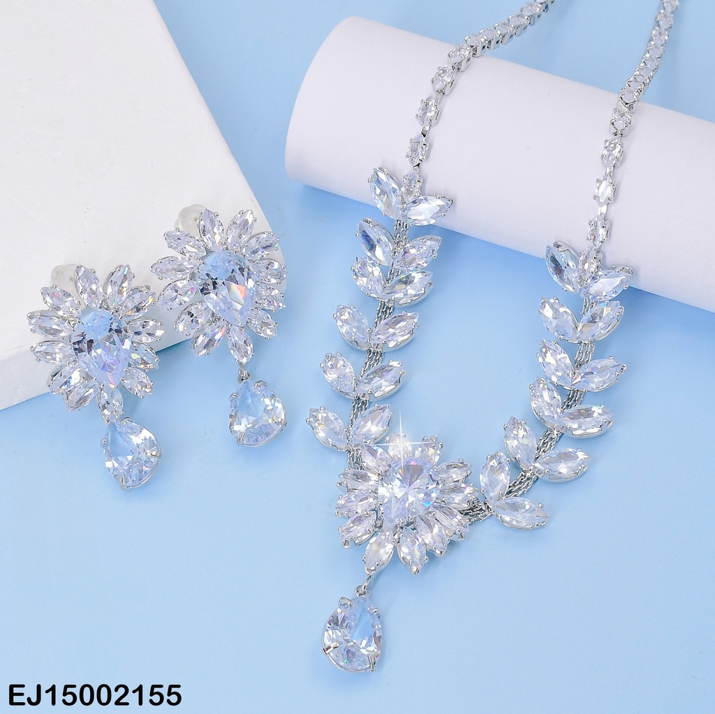 JUEGO PLAT. ZIRCONIAS FLORES C/GOTA COLGANTE SE650-299