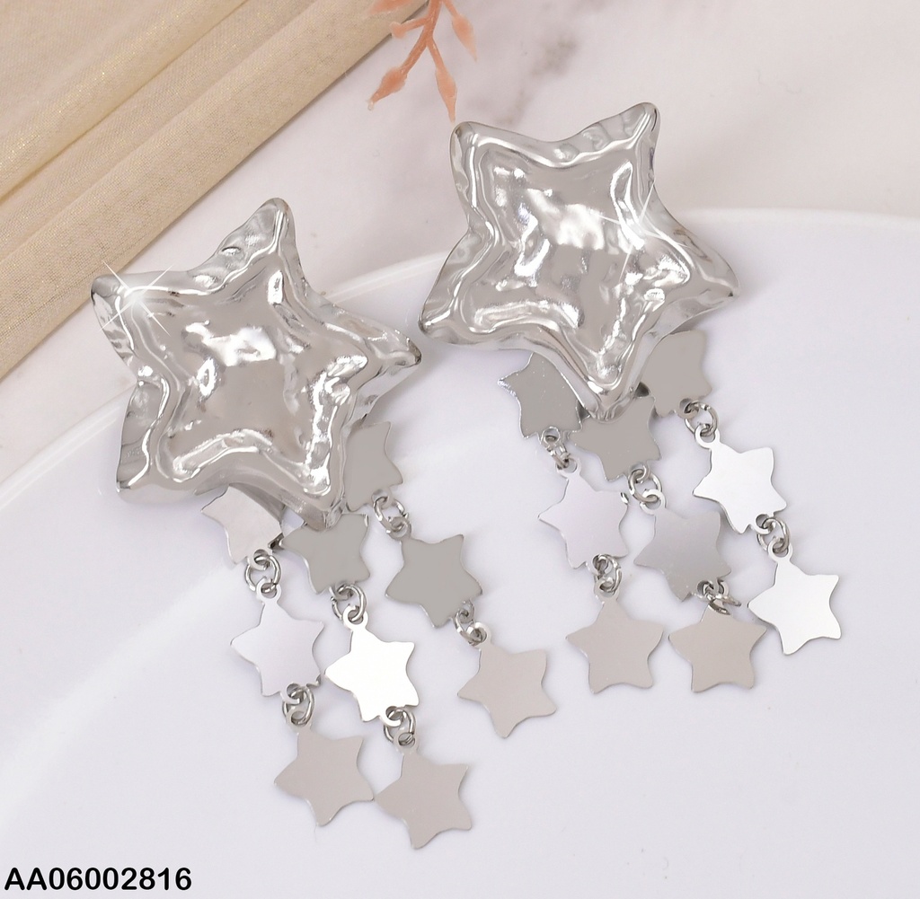 ARETES PLAT.ESTRELLA C/3 PLACA ESTRELLAS COLGANTES EA719-45