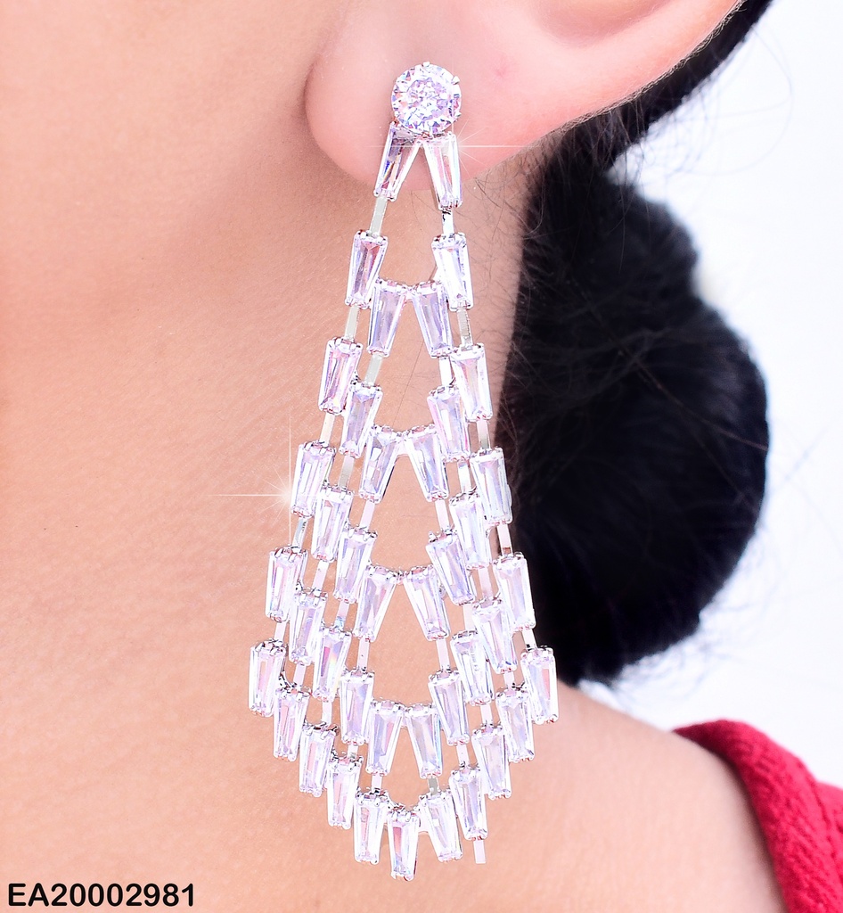 ARETES PLAT. LARGOS GOTA DE ZIRCONIAS RECT.EE1118-132