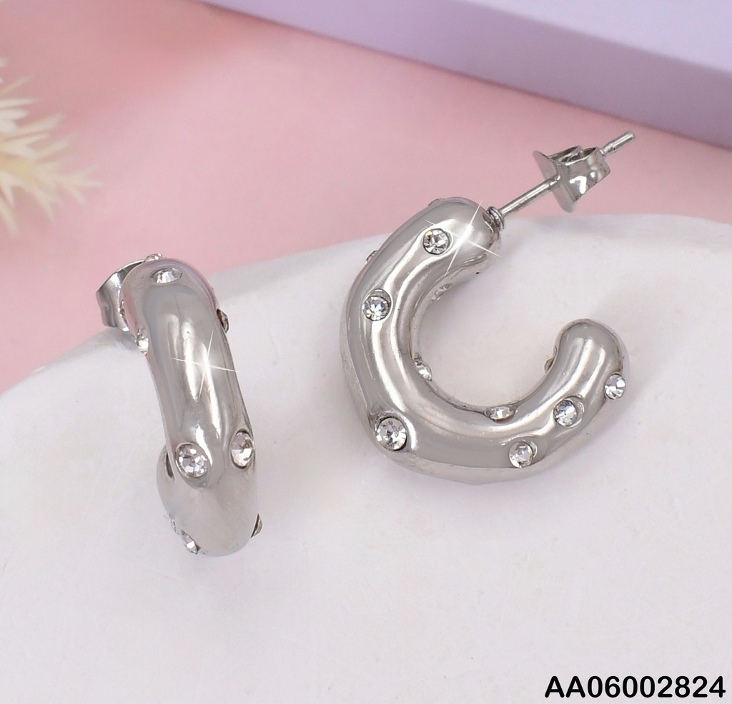 ARETES PLAT. PEQ. "C" ZIRCONIAS INCRUSTADAS EA815-1