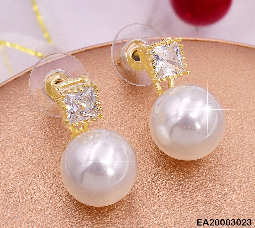 ARETES DOR ZIRC CRISTAL CUADRADA / PERLA COLGANTE  EE1296-132