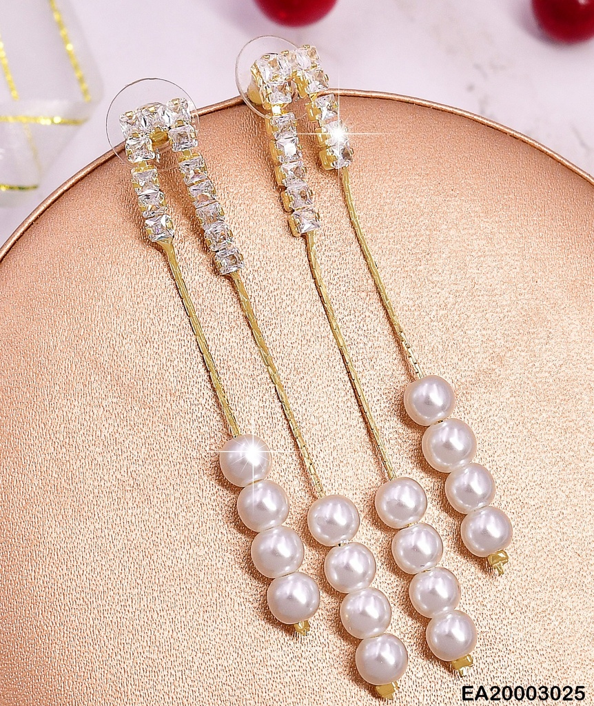 ARETES DOR. ZIRC EN ﬨ / DOBLE COLGANTES DE PERLAS EE1227-132