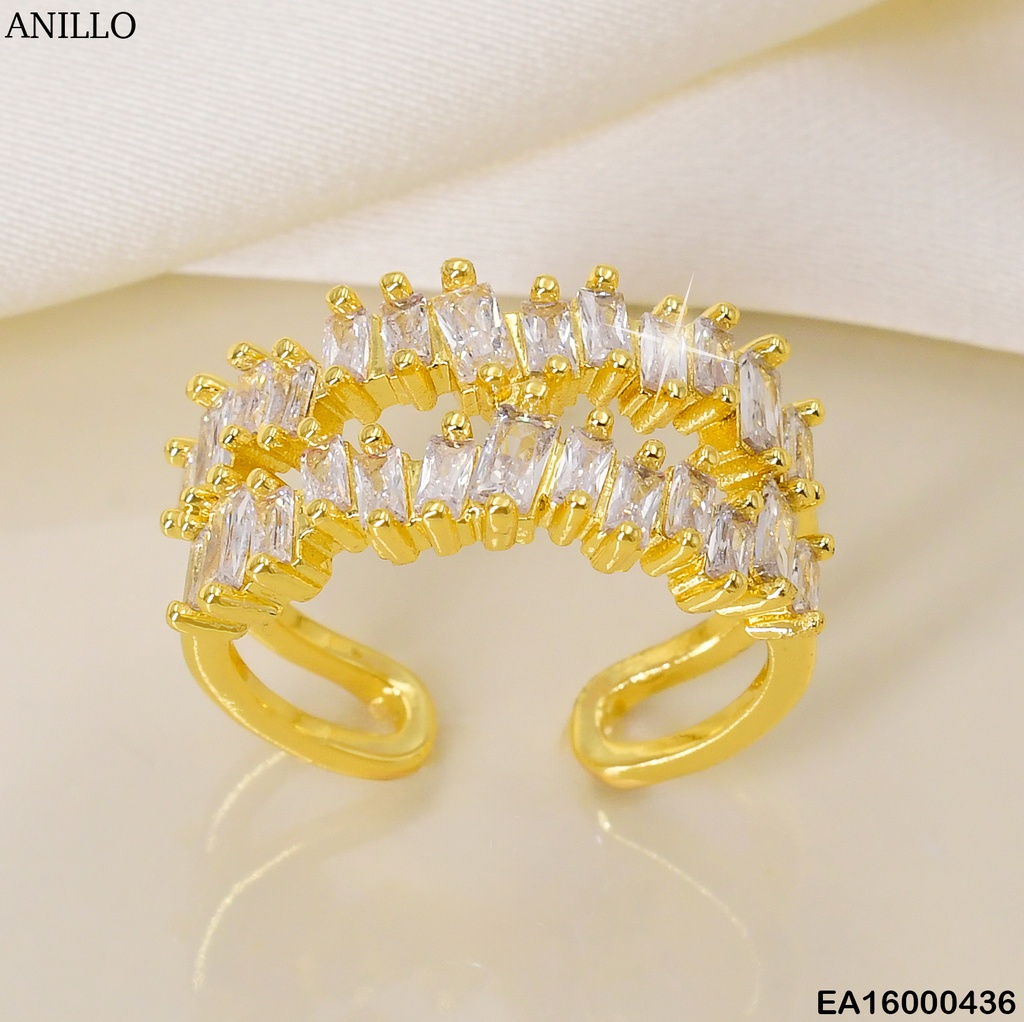 ANILLO DORADO DOBLE FILA DE ZIRC. RECTANGULARES F5786-658