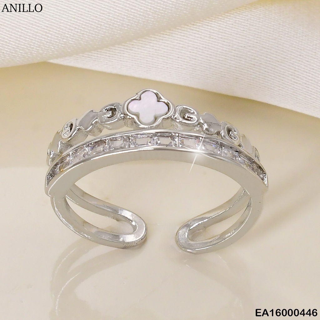 ANILLO PLAT. DOBLE FILA FLOR /ZIRC RECT. F5785-658