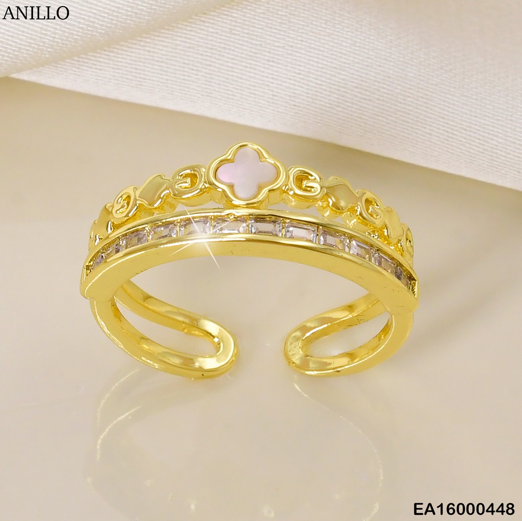 ANILLO DOR. DOBLE FILA FLOR /ZIRC RECT. F5785-658