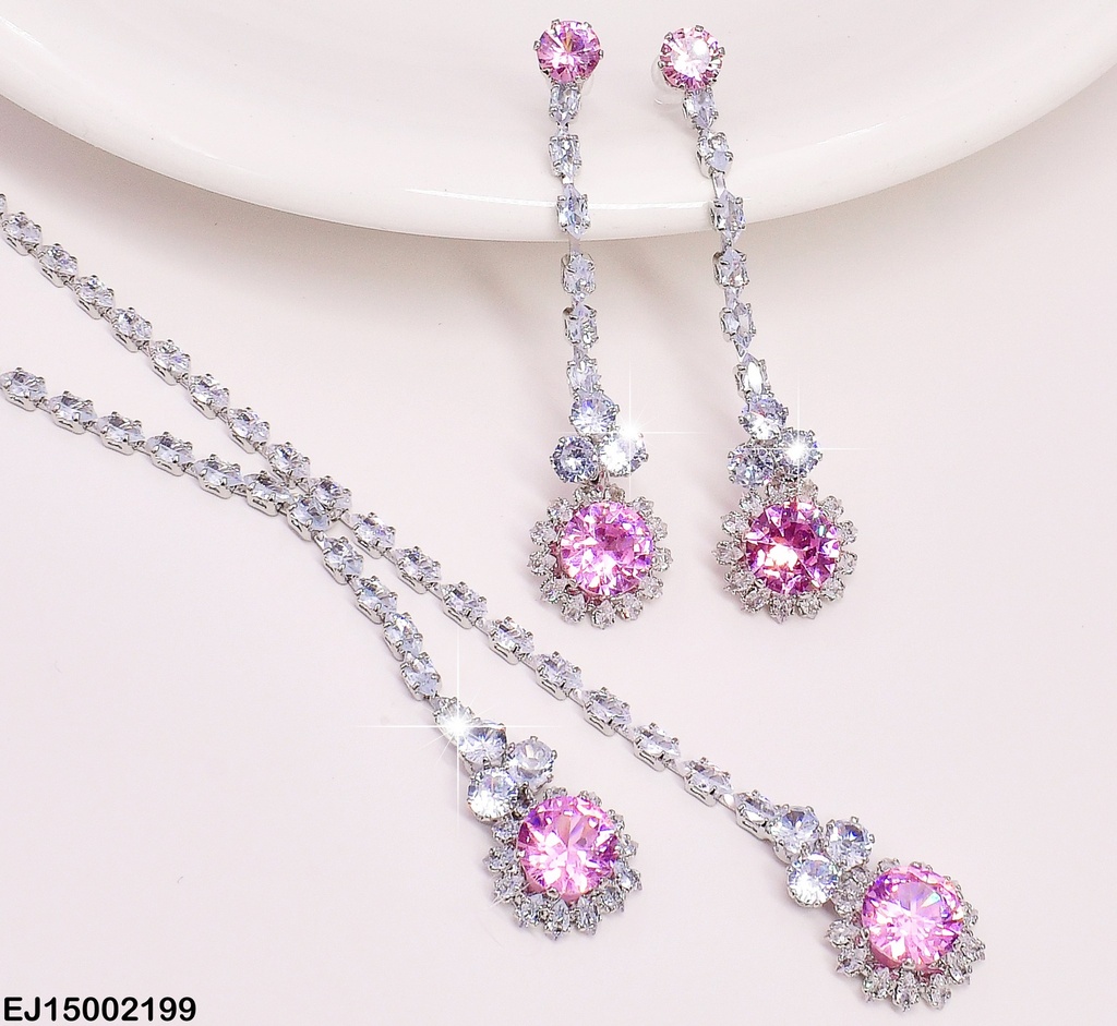 SET PLAT.ARETES LARGOS ZIRC.RD ROSADAS SE665-299