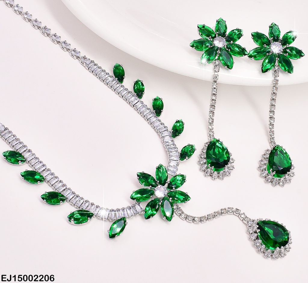 SET PLAT. FLORES VERDES C/GOTAS SE670-299