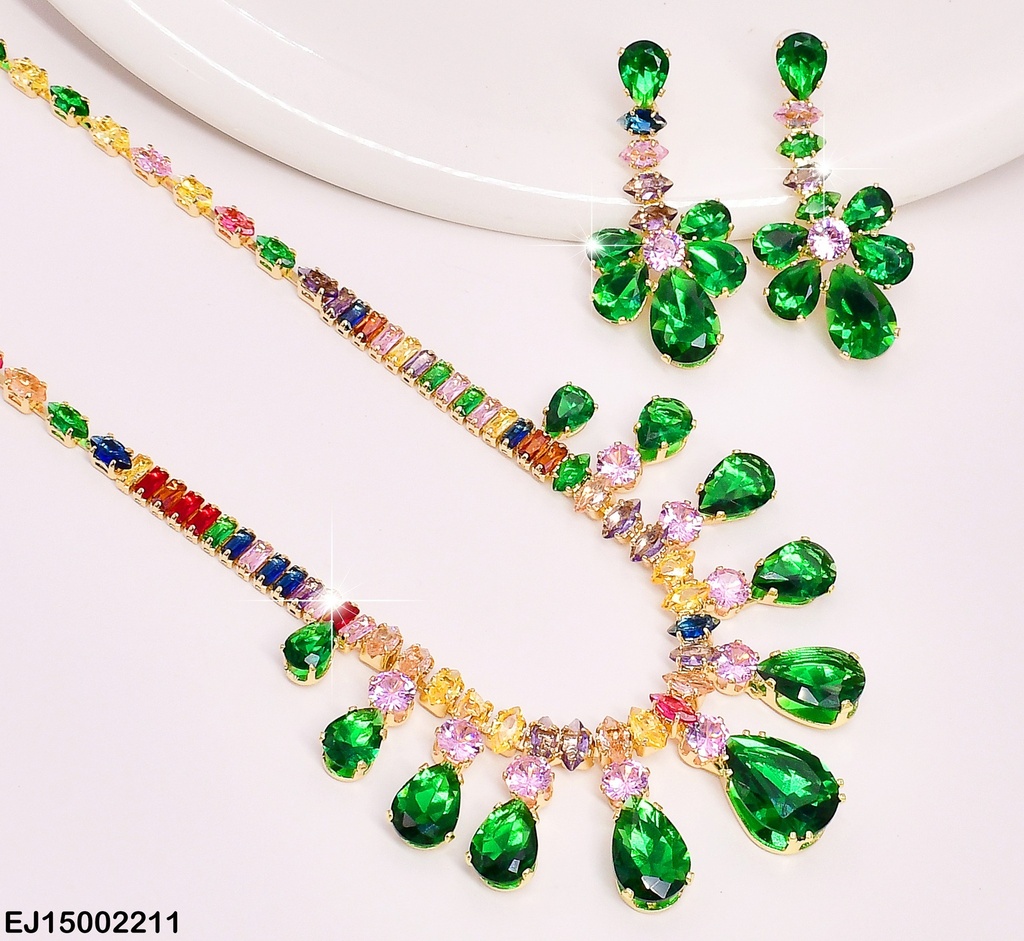 SET ZIRCONIAS FLORES/GOTAS VERDES.CAD.COL.VARIOS SE664-299