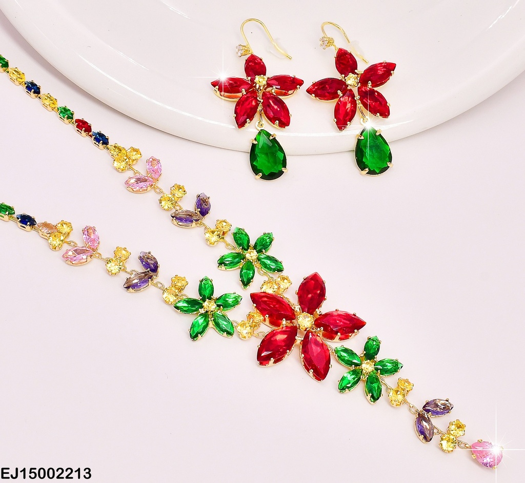 SET FLORES ROJAS C/GOTAS/HOJAS/FLORES PQ. COL.SE669-299