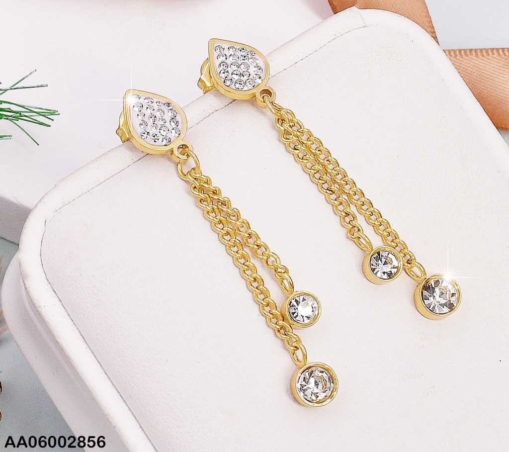 ARETES LARGOS GOTA ZIRC/ DOBLE CADENA ZIRC RD COLGANTE K3160-123