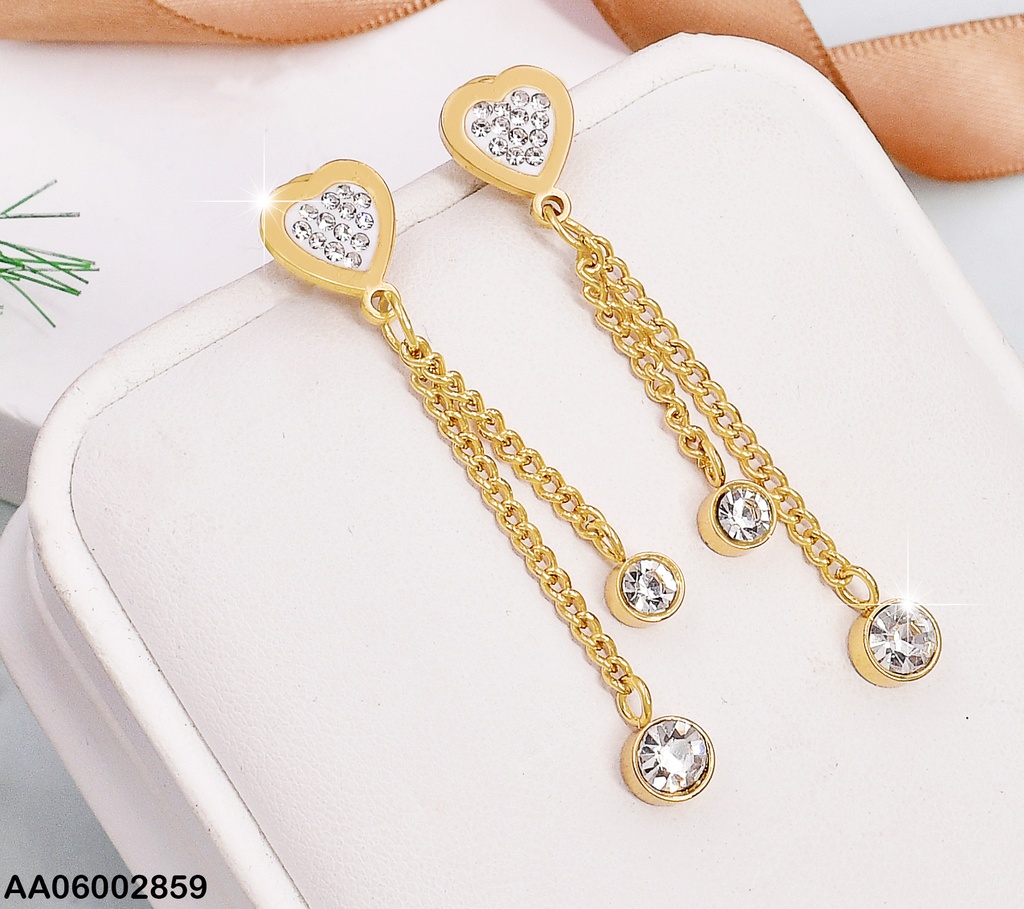 ARETES LARGOS CORAZON ZIRC  / DOBLE CADENA ZIRC RD COLGANTE K3162-123