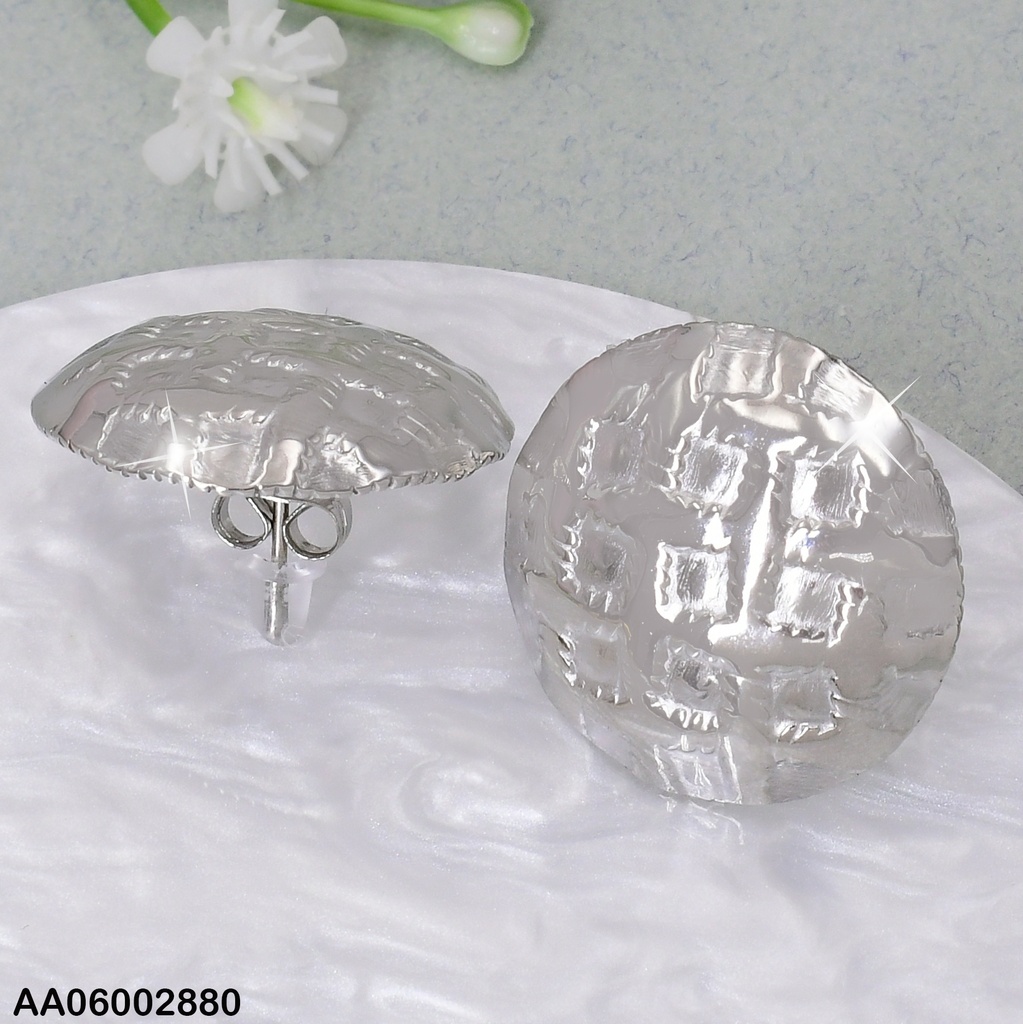 ARETES PLAT. RD CUADROS GRAB. KE114108