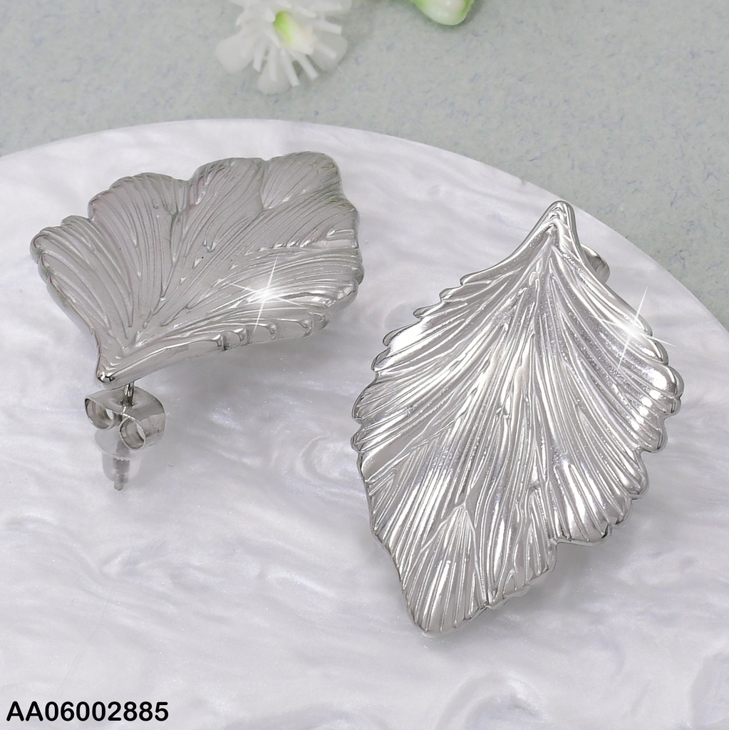 ARETES PLAT. HOJA GRABADO RAYAS KE114485