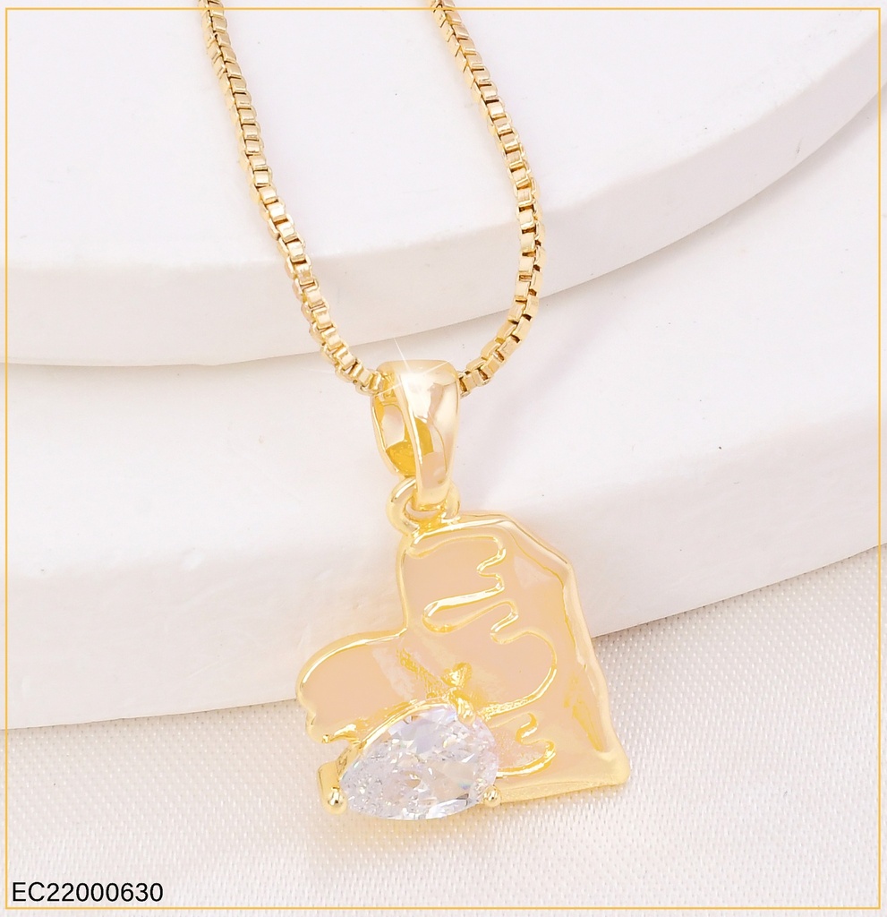 CADENA  DOR. TORNEADA DIJE CORAZON IRREGULAR/ ZIRC CRISTAL CE131-284