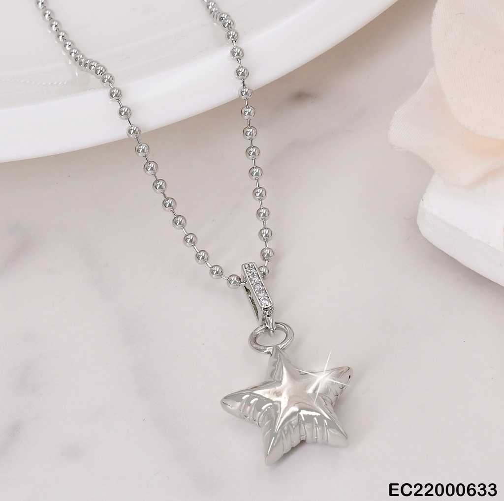 CADENA PLAT. PELOTITAS/ DIJE ESTRELLA/ 6 ESTRELLAS CENTRO CE134-284