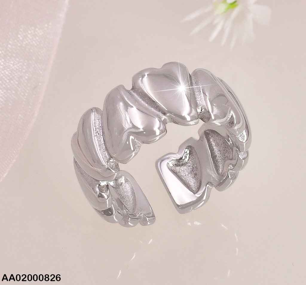 ANILLO PLATEADO CORAZONES INVERTIDOS LISOS KR110673-K